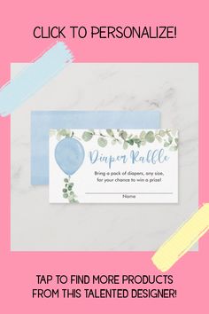 a pink and blue business card with the words,'click to personalize '