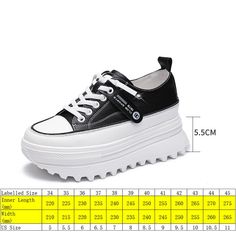 size chart Casual Platform Sneakers With Height Increasing Feature, Black Platform Sneakers With Chunky Platform, Black Lace-up Wedge Sneakers With Chunky Platform, Spring Black Platform Sneakers With Chunky Platform, Black Chunky Platform Sneakers For Spring, Wedge Sneakers With Rubber Sole And Round Toe, Black Wedge Sneakers With Thick Bottom And Round Toe, Black Platform Sneakers With Round Toe, Black Wedge Sneakers With Thick Bottom