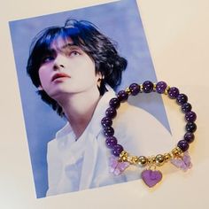 BTS V Borahae Bracelet, I Purple You Inspiration - Etsy Taehyung Jewelry, Taehyung's Bracelet, Taehyung Beaded Jewelry, Taehyung In Purple Clothes, Bts Charm Bracelet, Lavender Heart, Luck Charms, Amethyst Bracelet, Bts V