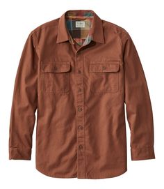 Men's Flannel-Lined Hurricane Shirt | Casual Button-Down Shirts at L.L.Bean Cotton Top With Spread Collar For Fall, Brown Tops With Placket For Fall, Fall Shirt With Roll-up Sleeves And Spread Collar, Outdoor Long Sleeve Cotton Shirt, Cotton Button-up Shacket For Fall, Cotton Long Sleeve Flannel Shirt For Fall, Fall Cotton Long Sleeve Flannel Shirt, Cotton Shirt With Corduroy Collar And Long Sleeves, Winter Cotton Shirt With Corduroy Collar