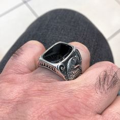 Black Eagle Silver Ring , Silver Black Onyx Stone Ring , Chunky Biker Ring , American Eagle Signet Ring , Eagle Pattern Ring , Gift for Him - Etsy Black Sterling Silver Signet Ring, Black Sterling Silver Signet Ring Hallmarked, Silver Onyx Signet Ring, Silver Onyx Signet Ring Gift, Eagle Pattern, Luxury Silver Onyx Men's Ring, Black Eagle, Biker Rings, Pattern Ring