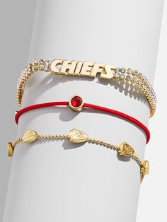 three bracelets with the word chief engraved on them