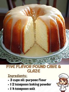 Flavored Pound Cake, Five Flavor Pound Cake, 5 Flavor Pound Cake, Cake Glaze, Pound Cake Glaze, Seafood Salad Pasta, Donut Ideas, Brownies And Cookies, Glaze For Cake