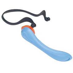 an orange and blue object is attached to a lanyard with a black hook on it