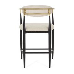 a black and gold bar stool with an upholstered seat on the backrest