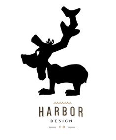 a black and white image of a moose with the words harbor design co on it