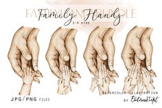 four hands are shown with different types of manies