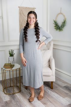 Looking for a modest, classic piece to cover all your modesty layering needs? Our Original Style Midi Layering Dress is back. As always, it is made of the softest cotton knit that was hand-selected for durability and quality. Dress it up or dress it down, the possibilities are endless! Style: Dress, Layering, Midi Length Material: Solids: 95% cotton / 5% spandex | Nuggles Famous Tee Fabric Prints: 95% rayon / 5% spandex | Tiff Fabric Care Instruction: See care label for details. Sizing: Runs true to size. Due to the manufacturing process, slight variations may occur from the posted size chart. Color(s) may differ slightly due to the lighting during the photoshoot and/or screen display. Apostolic Fashion Casual, Comfy Dresses Casual, Modest Dress Patterns, Jewish Women Fashion, Modest Classy, Christian Modesty, Dress Layering, Modest Boutique, Modest Clothing Women