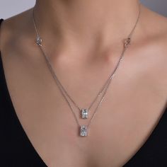 14K Solid Gold Double Chain Cluster Diamond Necklace, 0.70 ct Double Layer & Double Rectangle Pendant Necklace ✔ Material :14K Gold (not filled, not vermeil, not plated) ✔ Stone(s): 100% Natural Diamond ✔ Total Carat 1 : 0.17 ct Round Diamond (16 pcs) ✔ Total Carat 2 : 0,53 ct Baguette Diamond (16 pcs) ✔ Total Diamond Carat: 0.70 ct (32 pcs) ✔ Diamond Color: F ✔ Diamond Clarity: SI ✔ Polish: Shinny ✔ Total Weight: 4.82 gr ★ Free US Insured Shipping w/ Signature Confirmation. ★ We ship all or Formal Double Strand Diamond Necklace, Silver Diamond Necklace With Clavicle Chain For Everyday Luxury, Silver Double Strand Diamond Jewelry, White Gold Double Strand Necklace, White Gold Double Strand Jewelry For Anniversary, Double Strand Diamond Jewelry Gift, Exquisite Diamond Necklace With Clavicle Chain, Formal Clavicle Chain Jewelry With Moissanite, Formal Moissanite Clavicle Chain Jewelry