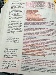 an open bible with writing on it