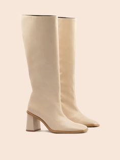 Maguire Lorca Leather Knee-High Boots - Beige Hilary Banks, Tan Heeled Boots, Cream Boots, Boots Beige, Led Fashion, Leather Knee High Boots, High Knees, Knee High Leather Boots, 90s Style