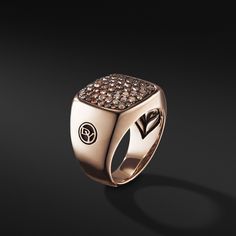 Streamline® Signet Ring in 18K Rose Gold with Pavé Cognac Diamonds Mens Gold Diamond Rings, Mens White Gold Rings, David Yurman Mens, Petite Jewelry, Bvlgari Jewelry, Gents Ring, Cognac Diamonds, Mens Gold Jewelry, Rare Gemstones