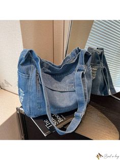 Bird in Bag - High-capacity Denim Crossbody Bag for Womens Casual Daily Use School Shoulder Bag In Denim Blue With Pockets, Denim Crossbody Bag With Pockets, Trendy Denim Shoulder Bag With Pockets, Trendy Denim Bag With Pockets, Casual Canvas Bag With Pockets For Spring, Casual Denim Shoulder Bag With Zipper Pocket, Casual Shoulder Bag With Pockets For Spring, Trendy Spring Bag With Pockets, Denim Blue Shoulder Bag With Pockets For Summer