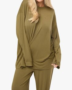 Long Sleeve Oversized Sleep Tee Knit Outerwear, Denim Romper, Wide Leg Pant, Loungewear Sets, Ribbed Neckline, Low Iron, Baby Items, Lettuce, Fern