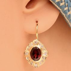 Covent Garden 14 Gold, Diamond and Garnet Earrings Dramatic Earrings, Garnet Earrings, The Opera, Rhodolite Garnet, Covent Garden, I Love Jewelry, Pierced Ears, Ear Piercings, Gold Diamond