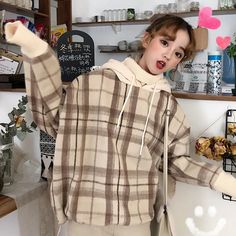 Fake Two Piece Plaid Hooded Turtleneck Sweater – Nada Outfit Land Kpop Hoodie, Hoody Kpop, Womens Winter, Sweater Collection, Sweater Sale, Hot Dress, High Collar, Winter Women, Turtleneck Sweater