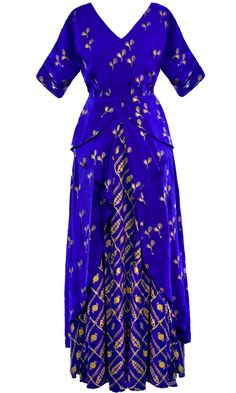 Gorgeous royal blue lehenga with a long top and embroidered dupatta. The lehenga and blouse have gold prints all over adding a beautiful shine. Royal Blue Lehenga, Mens Indian Wear, Western Wear Dresses, Blue Lehenga, Skirt Fits, Gold Print, Gold Pattern, Boho Women, Indian Wear