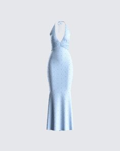 Prepare to be treated like royalty with this baby blue beaded maxi dress 💙 Made from beaded fabric, and complete with a mermaid silhouette, ruching details, and a low open back for an elegant, sleek, and top-tier look 🤩 Finesse Dress, Baby Blue Outfit, Hogwarts Party, White Corset Dress, Strapless Ruffle Dress, Beaded Maxi Dress, Beaded Fabric, Future Of Fashion, Classy Dresses