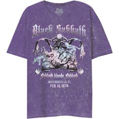 a purple t - shirt with an image of a demon on it