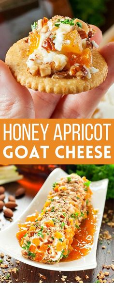 goat cheese with honey, almond, and apricot Goat Cheese Spread, Cheesy Appetizer, Fall Appetizers, Date Night In, Party Appetizer, Thanksgiving Appetizers