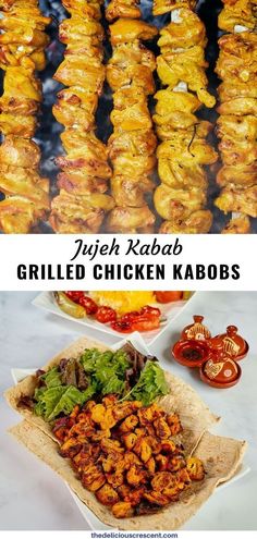 grilled chicken kabobs on the grill with text overlay