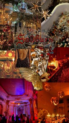 a collage of photos with christmas decorations and people in the room at different times