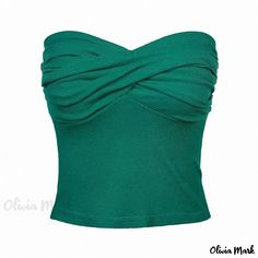 Olivia Mark - Chic Pleated Strapless Sleeveless Short Crop Top with a Sensual Twist Strapless Crop Top, Cute Spring Outfits, Summer Crop Tops, Classic Style Women, Crop Top And Shorts, Strapless Tops, Sleeveless Crop Top, Bustier Top, Green Blouse