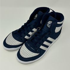 Brand New With Tags And Box (Box Isn’t Perfect) Casual Navy Basketball Shoes With Round Toe, Casual Blue High-top Synthetic Sneakers, Casual Blue Basketball Shoes With Adidas Logo, Casual Blue Synthetic High-top Sneakers, Casual Blue Adidas Basketball Shoes, Blue Adidas Basketball Shoes With Round Toe, Adidas Blue Basketball Shoes With Round Toe, Adidas Casual Navy Sneakers, Blue Adidas Basketball Shoes