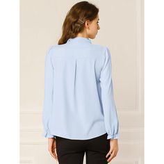 Take this chiffon top for a day-to-night outfit. This solid color blouse is crafted from a lightweight fabric, which is comfortable to wear and brings you a more enjoyable office time. It flatteringly falls over the figure and features long sleeves with ruffled cuffs, and partially layered details from the neckline that forms a ruffle to add a feminine touch. This button-up top features a hidden placket which will make it more sophisticated. Long Sleeve Chiffon Shirt For Work, Elegant Long Sleeve Chiffon Shirt, Long Sleeve Chiffon Top For Office, Chic Chiffon Tops For Work, Chiffon Long Sleeve Office Blouse, Chiffon Long Sleeve Tops, Solid Chiffon Blouse For Office, Long Sleeve Chiffon Tops, Elegant Solid Color Chiffon Blouse