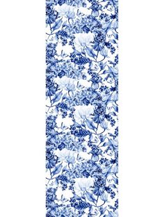 a blue and white wallpaper with flowers on it