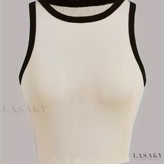 Lasaky - Stylish Sleeveless Contrast Trim Crew Neck Tank Top for Women - Perfect for Summer and Casual Wear Tank Top For Women, Top For Women, Crew Neck Top, Cami Tanks, Contrast Trim, Pattern Blocks, Sleeveless Tank Top, Color Block, Knit Fabric