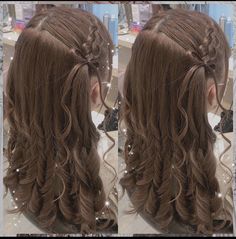 Cute Party Hair Styles, Ribbon Hairstyle Aesthetic, Valentines Hairstyles, Day Hairstyles, Ribbon Hairstyle, Hairdos For Curly Hair, Heart Hair, Hairdo For Long Hair