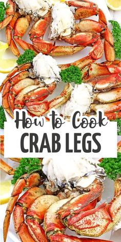 how to cook crab legs on a plate with lemon wedges and parsley in the background