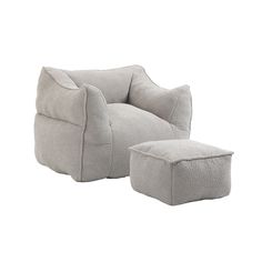 a grey chair and ottoman with a white background