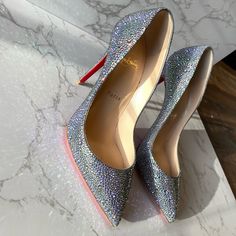 The Most Sexiest Shoes On The Planet! Authentic Christian Louboutin Pigalle Follies Strass 100 Suede Burma M289 Crystal Paradise Sz 37 Purchased 2015 In Perfect Condition. All Original Packaging, Including Box, Ribbon, Extra Heel Tips, All Dust Bags (3) Total And Receipt. Never Have Been Worn. Just Some Very Very Slightly Faint Scratches On Sole From Trying On. All Crystals Are Attached. All Original Stones. All Serious Red Bottom Collectors!!! This Needs To Be In Your Collection! “It’s Never To Luxury Red-sole Heels For Wedding, Luxury Wedding Heels With Red Sole, Luxury Fitted Heels With Rhinestones, Luxury Fitted Rhinestones Heels, Christian Louboutin Iriza, Christian Louboutin Pigalle Follies, Red Bottom Heels, Shoe Room, Pigalle Follies