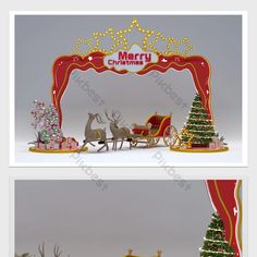 two pictures of christmas decorations with santa's sleigh