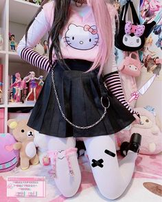 Pastel Goth Outfits, Pastel Goth Fashion, Pastel Outfit, Kawaii Fashion Outfits, Knitted Vest, Punk Outfits, Alt Fashion, Swaggy Outfits, Goth Outfits