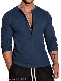 Muscle Cmdr - Long Sleeve Waffle Henley Shirts ⛄