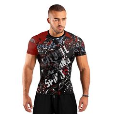 Pitbull Fighting Spirit Men's Short Sleeve Rash Guard Experience the revolution in athletic wear with the Pitbull Fighting Spirit Men's Short Sleeve Rash Guard, designed to cater to MMA fighters, BJJ practitioners, and fitness enthusiasts. This product is meticulously crafted to ensure superior comfort, flexibility, and durability for various sports activities. High-Quality Material Made from a blend of Polyester and Spandex, this short sleeve rash guard offers a second-skin slim fit that moves Black Sublimation Print Top For Gym, Black Sublimation Print Gym Top, Gym Tops With Black Sublimation Print, Black Gym Tops With Sublimation Print, Moisture-wicking Dri-fit Activewear, Sportswear Activewear With Graphic Print For Training, Sporty Activewear With Sublimation Print For Sports, Graphic Print Sportswear For Training, Sporty Activewear For Sports With Sublimation Print