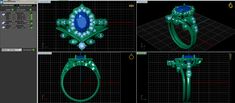 four different views of an object in the process of being made with 3d printing and modeling