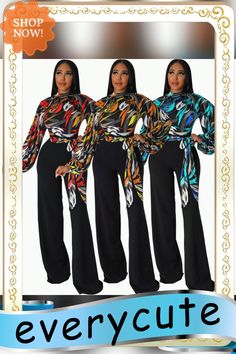 Sexy Fashion Print Round Neck Women's Jumpsuit Printed Long Sleeve Bodysuit For Parties, Multicolor Fall Party Sets, Fall Party Multicolor Sets, Multicolor Party Sets For Fall, Chic Printed Jumpsuits And Rompers For Party, Black Printed Jumpsuits And Rompers For Party, Chic Multicolor Party Bodysuit, Multicolor Long Sleeve Bodysuit For Night Out, Black Printed Bodysuit For Party