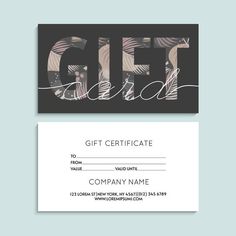 a gift card with the word gift written in cursive writing on it and a black background