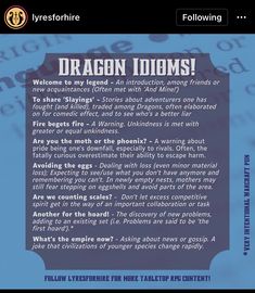 the dragon idoms guide is shown in this screenshote image, with text below it