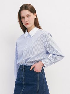 Composition : Shell: Cotton 75% Nylon 21% Polyurethane 4%, Color: Cotton 74% Polyester 26%Color : WHITE_55_01,WHITE_66_02,BLUE_55_01,BLUE_66_02Country of Origin : ETC Spring Workwear Cropped Shirt, Relaxed Fit Long Sleeve Cropped Shirt For Spring, Fitted Cropped Shirt For Spring, Trendy Cotton Blouse With Striped Collar, Fitted Shirt With Striped Collar For Spring, Fitted Cropped Shirt, Cropped Shirt For Fall, Fitted Blouse With Striped Collar, Fitted Blouse With Striped Collar For Spring