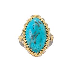 Ring 18k Yellow Gold and Grey Sterling Silver With 0.684 CT White Diamonds and 24x14 Marquise Blue Turquoise Compressed Wrap Bangles, Beaded Cuff, Enamel Bracelet, Blue Turquoise, Handbags For Men, White Diamonds, Signet Ring, Chain Pendants, Beaded Chain