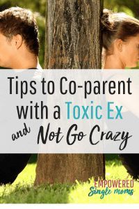 two people leaning against a tree with the text tips to co - parent with a toxic ex and not go crazy