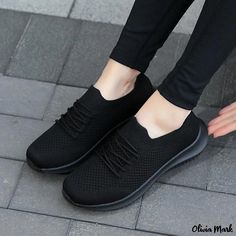 Olivia Mark - Premium Lightweight Breathable Sports Shoes with Mesh Upper for Casual Running and Work, Non-Slip Black Sole Casual Breathable Slip-on Sneakers For Training, Casual Non-slip Walking Shoes For Training, Black Non-slip Lace-up Walking Shoes, Comfortable Black Walking Shoes Fade-resistant, Black Comfortable Walking Shoes Fade-resistant, Black Low-top Comfortable Running Shoes, Black Non-slip Slip-on Sneakers For Light Sports, Black Non-slip Slip-on Running Shoes, Non-slip Running Shoes For Jogging