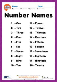 a poster with numbers and names for children to use in their classroom or nursery room