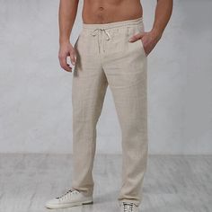 Category:WE-Pants; Season:Spring   Fall; Fabric:Linen Cotton Blend; Gender:Men's; Style:Stylish,Basic,Streetwear; Occasion:Daily,Casual,Outdoor; Fit Type:Regular Fit; Function:Comfort; Waistline:Mid Waist; Pattern:Plain; Design:Straight Leg,Drawstring,Elastic Waist; Brand:OUKU; Pants Type:Trousers,Beach Pants,Linen Pants,Summer Pants; Fly Type:Drawstring,Elasticity; Front page:FF; Listing Date:12/20/2022; Production mode:External procurement; Hips:; Length:; Waist:; Fit US Size:; Fit UK Size:; Fit EU Size: Casual Beach Pants For Leisure, Leisure Bottoms With Drawstring For Beach, Leisure Bottoms With Drawstring For Beach Season, Leisure Drawstring Bottoms For Beach Season, Beach Pants With Drawstring, Summer Leisure Straight Leg Bottoms, Leisure Straight Pants For Summer, Leisure Straight Summer Bottoms, Summer Leisure Straight Pants