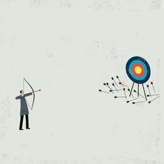 a man is aiming an arrow at a target in the sky with arrows coming out of it